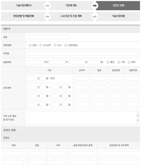 대표자와 경영진 현황에 대한 정보를 입력 스크린샷